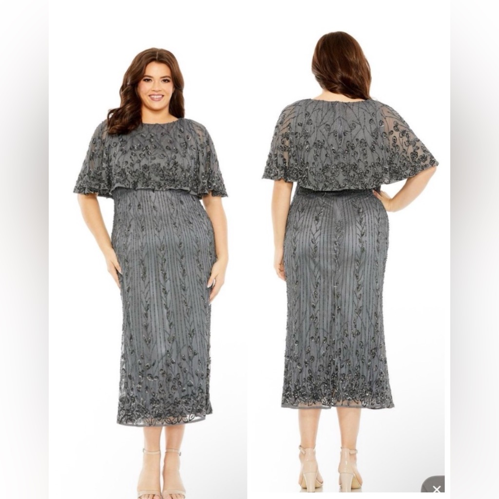 Mac Duggal 5939 Embellished Cape Sleeve Column Dress Sz 20w